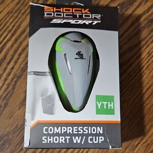 SHOCK DOCTOR Sport Youth Compression Short w/Protection Cup - White - Size YTH